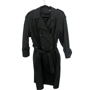 Towne London Fog vintage Black Trench Coat satin lined size 6 Petite